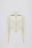 Ribbed Knit Zip Up Cropped Sweatshirt in Ivory