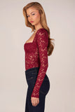 Long Sleeve Laced Bodysuit in Wine
