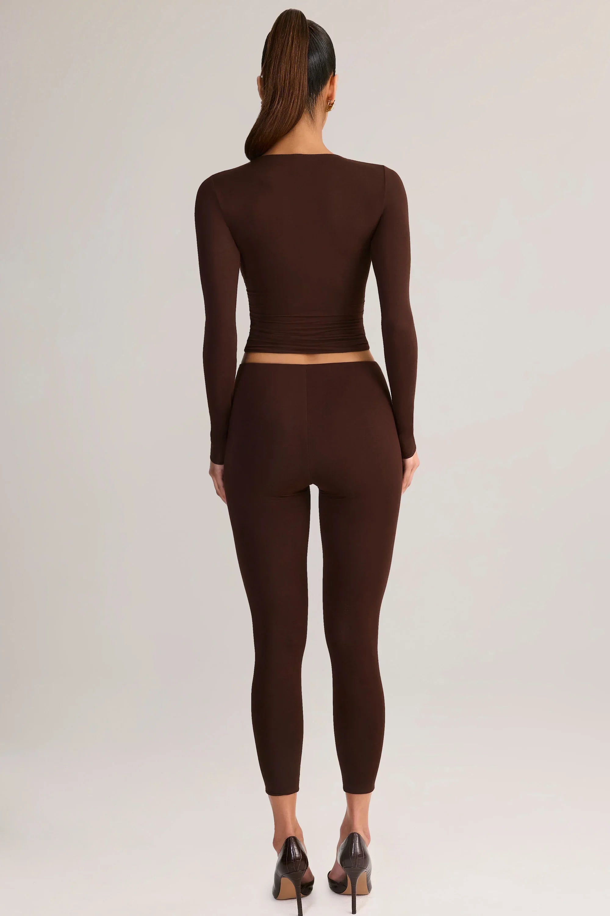 Modal Mid Rise Cropped Leggings in Chocolate Brown