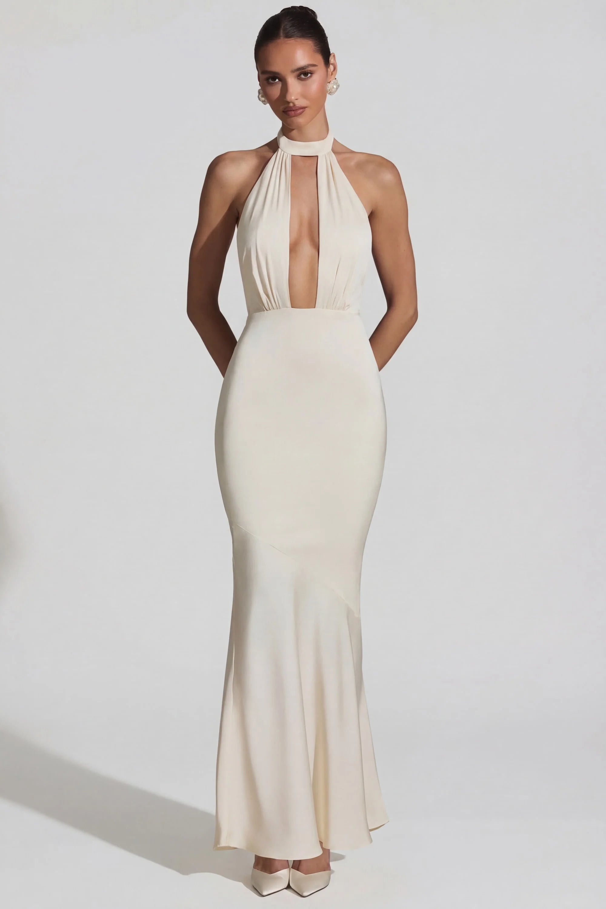 Backless Halterneck Fishtail Gown in Ivory