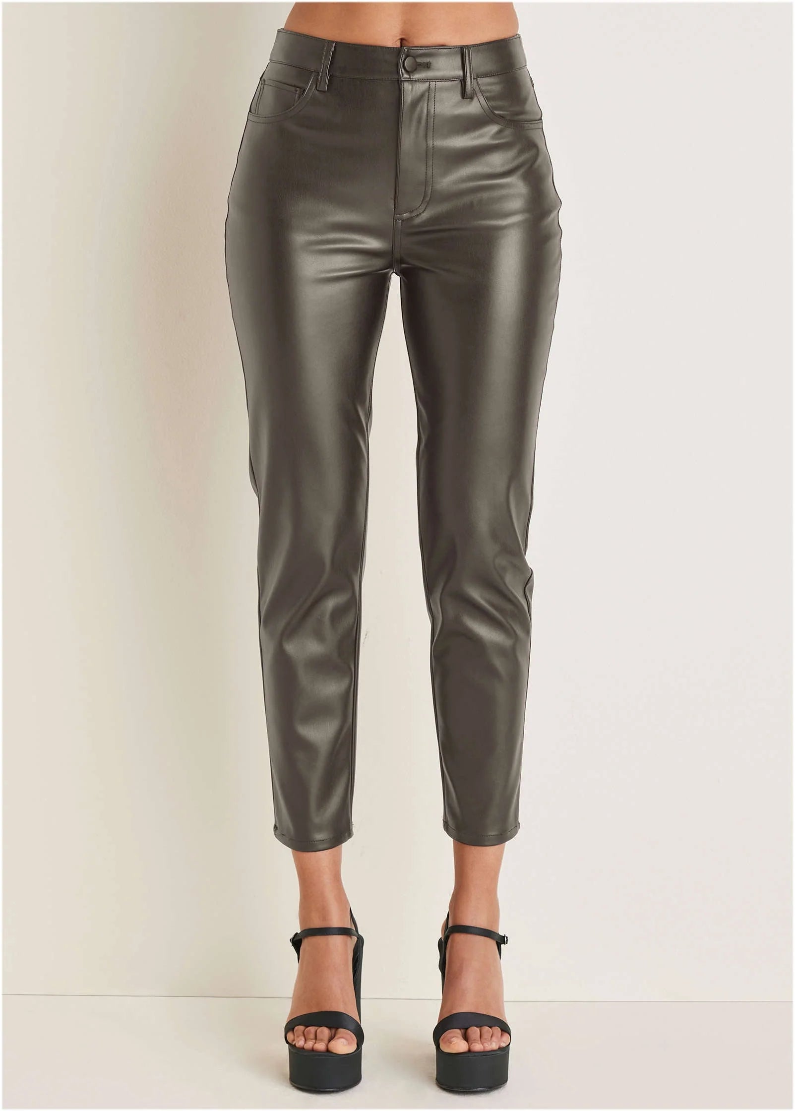 Faux Leather Straight Pants Brown