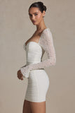 Embellished Long Sleeve Mini Dress in White