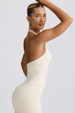 Halterneck Open Back Tank Top in Vanilla