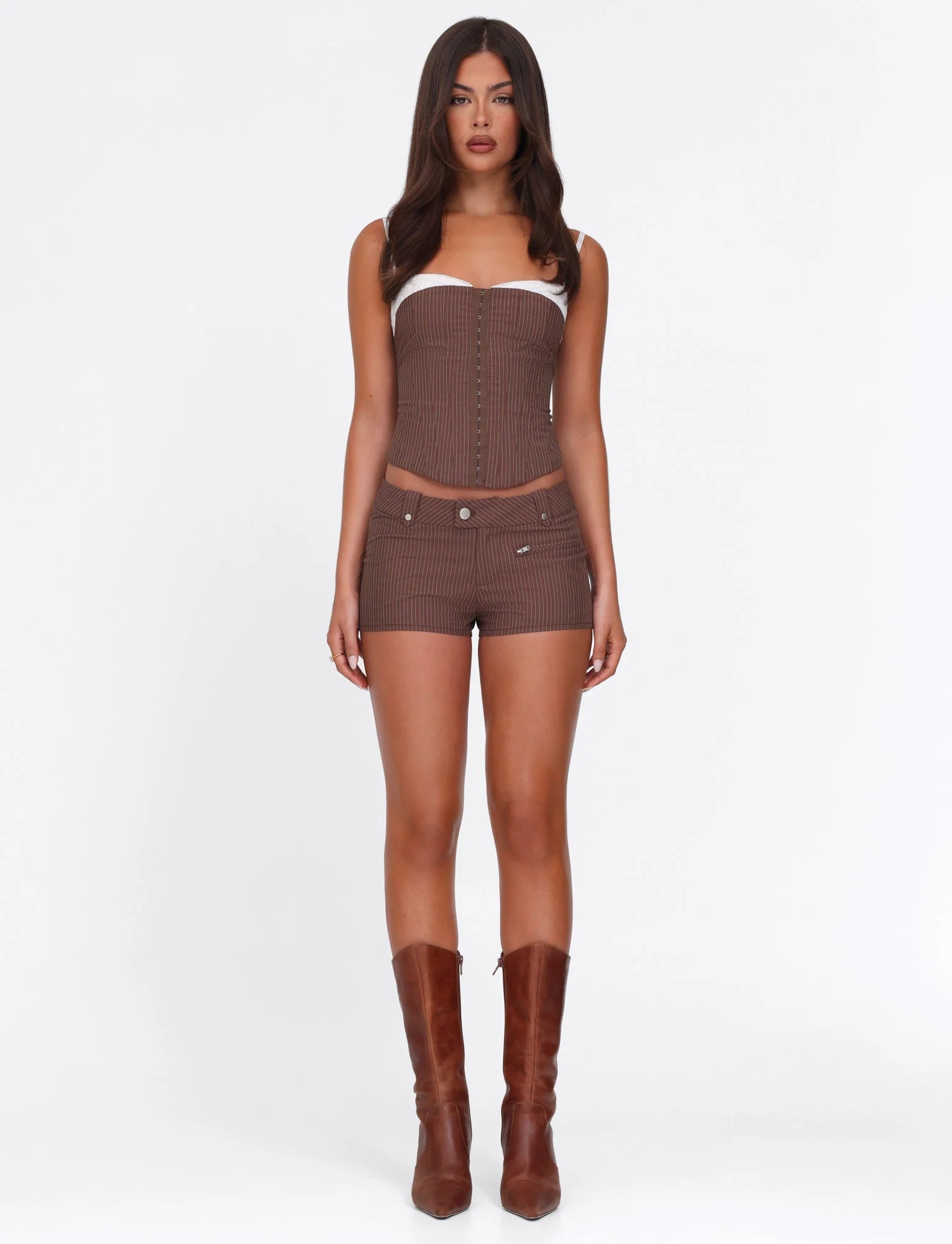 ANTONELLA SHORT BROWN CHOCOLATE CHOCOLATE PINSTRIPE
