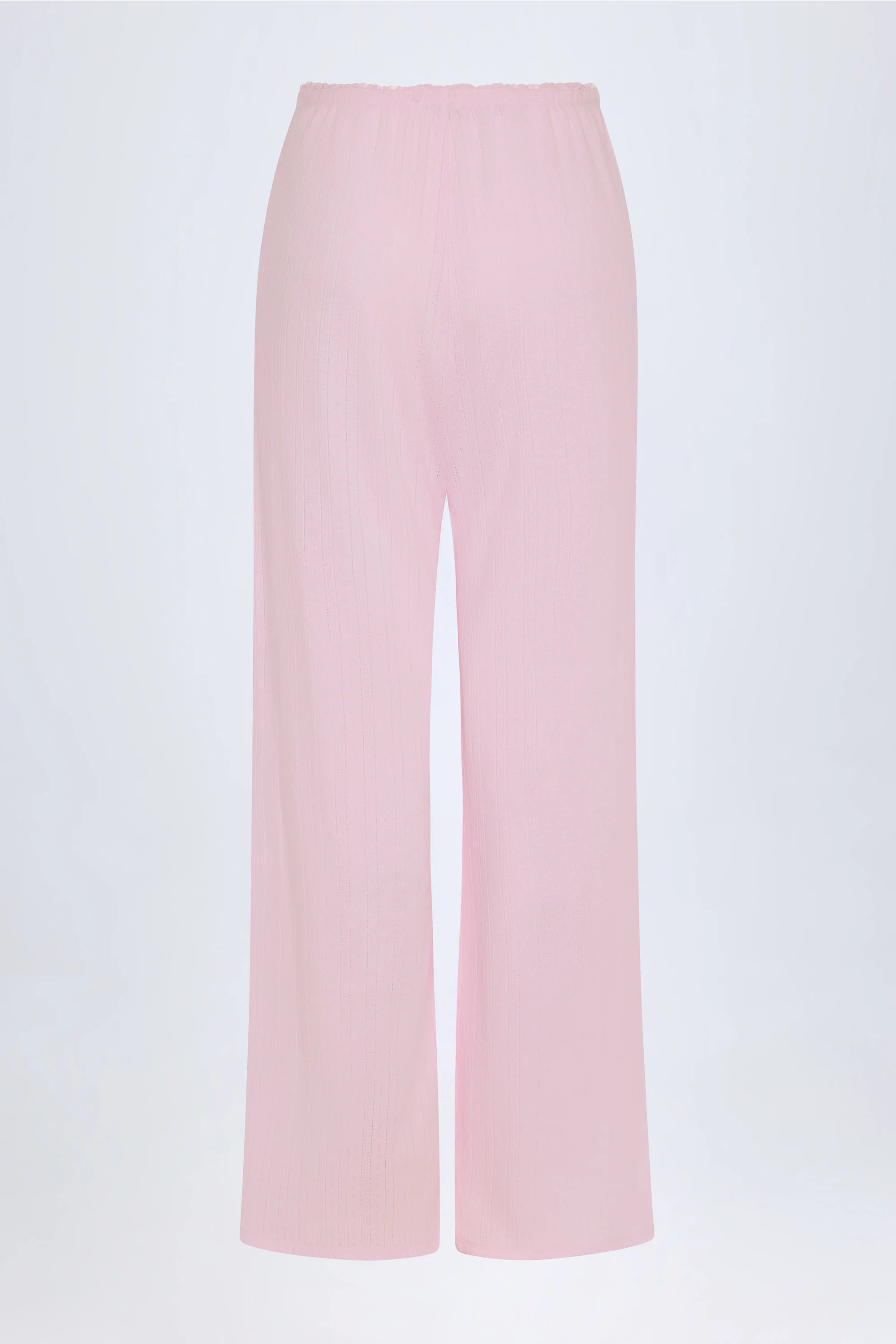 Pointelle Mid Rise Straight Leg Trousers in Baby Pink
