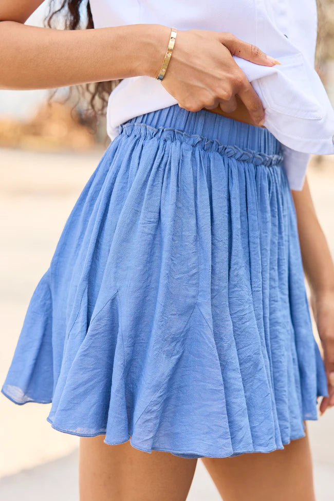 Emilia Denim Blue Pleated Skort