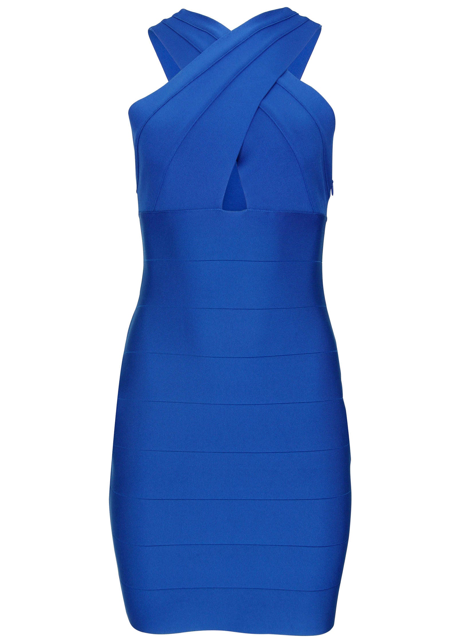 Cross Neck Bandage Mini Dress Blue