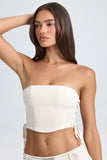 Bandeau Lace Up Corset Crop Top in Ecru