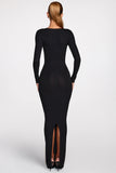 Ribbed Modal Long Sleeve Plunge Maxi Dress in Black
