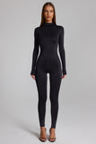 High Neck Long Sleeve Jumpsuit in Black