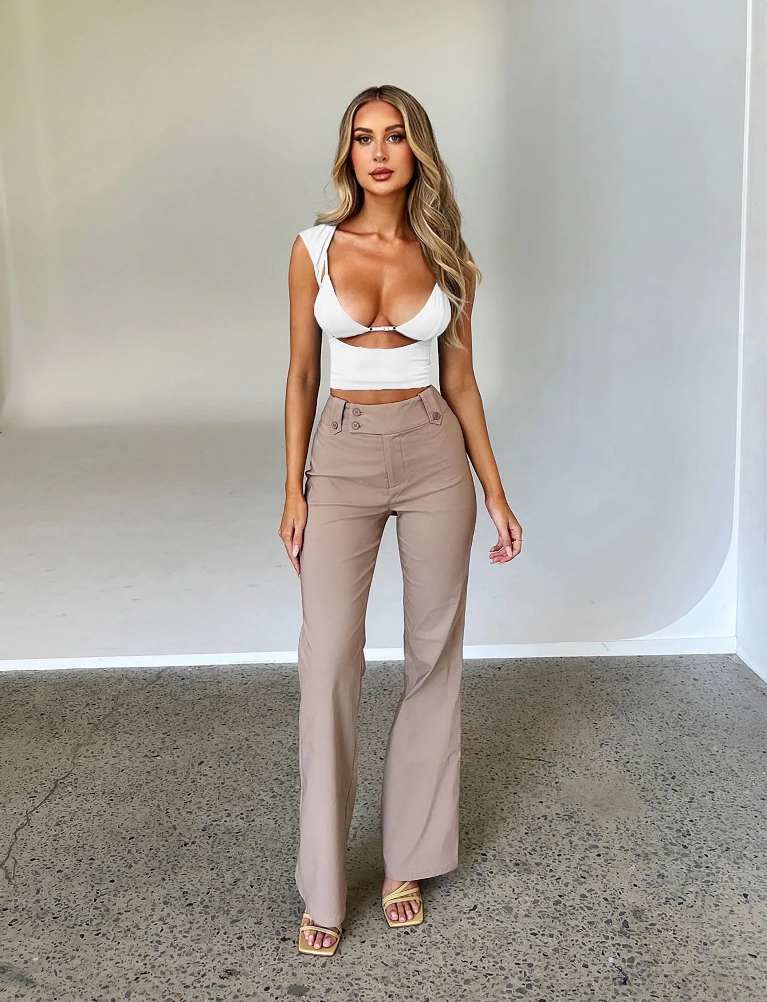 KITTIE HIGH RISE PANT BEIGE TAN