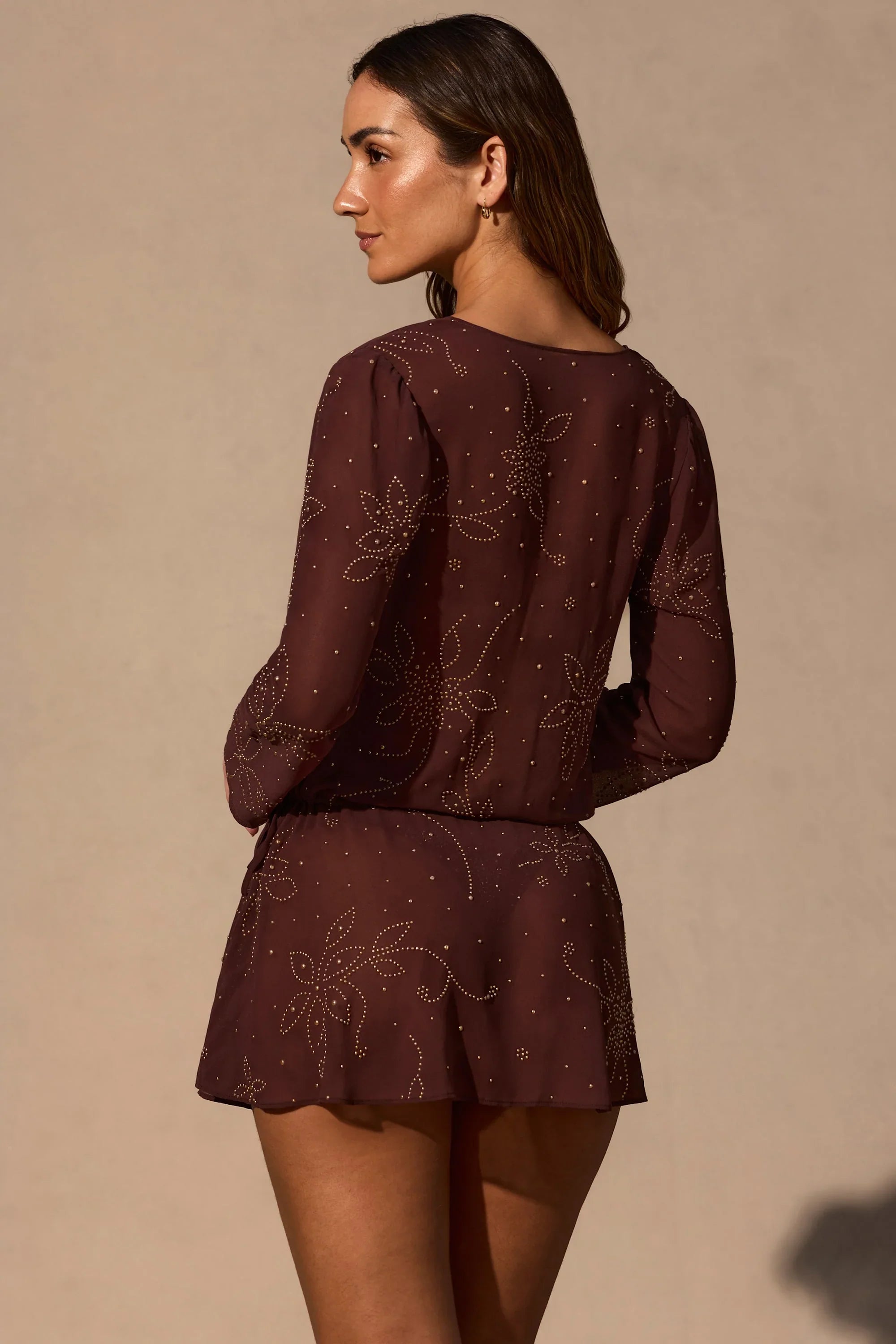 Long Sleeve Mini Dress in Espresso Brown