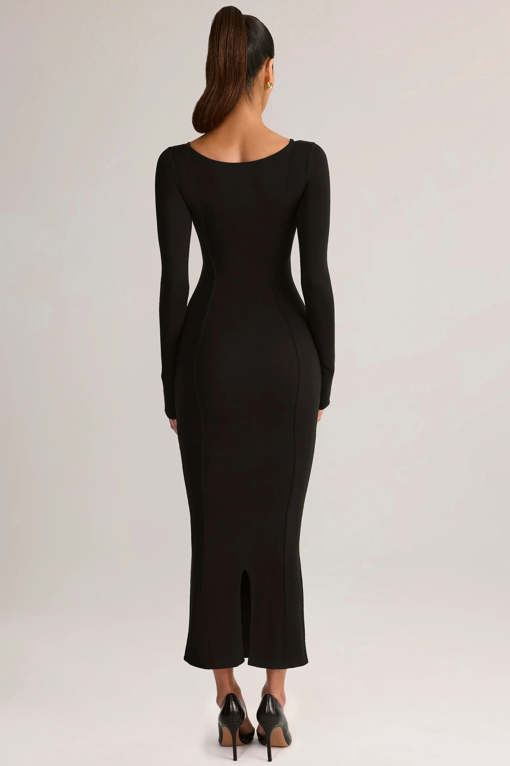 Modal Peekaboo Long Sleeve Midi Dress in Black