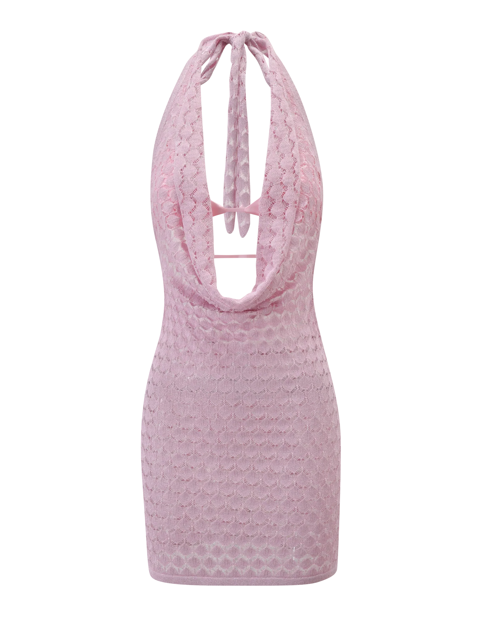 MAKENZIE CROCHET MINI DRESS SHIMMER PINK