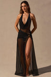 Cowl Neck Plunge Maxi Dress in Black