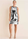 Mirror Sequin Mini Dress Silver