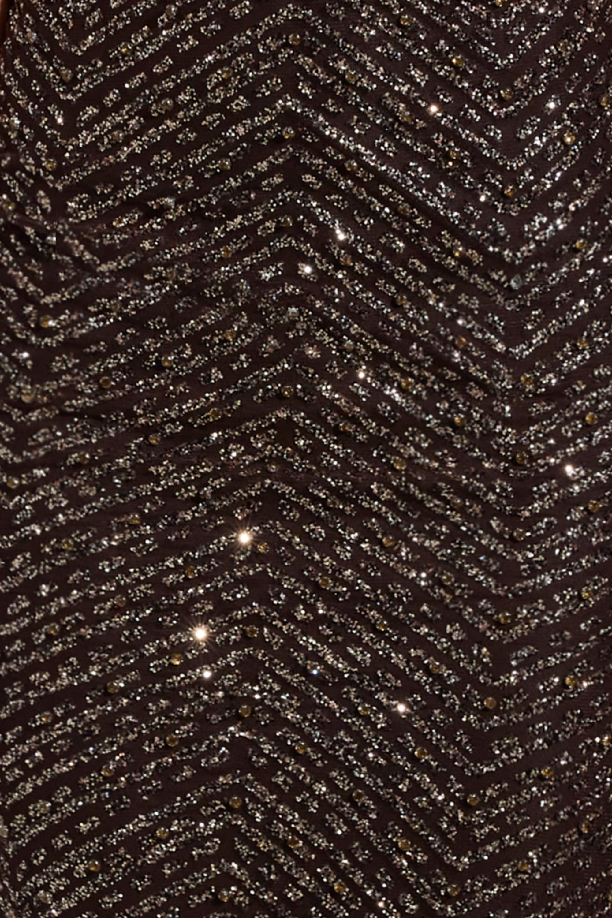 Embellished Scoop Neck Thigh Split Maxi Dress in Brown