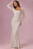 Lace Long Sleeve Maxi Dress in Pearl