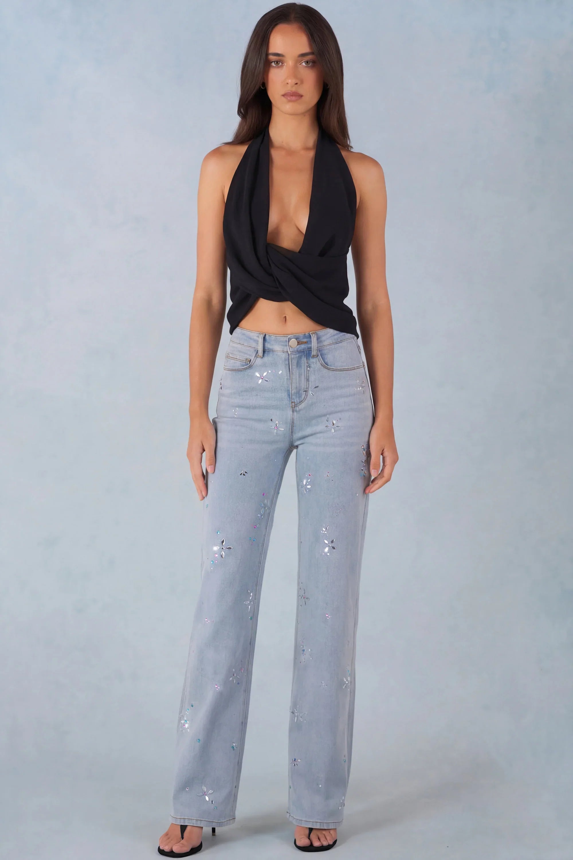 Mid Rise Straight Leg Jeans in Light Denim
