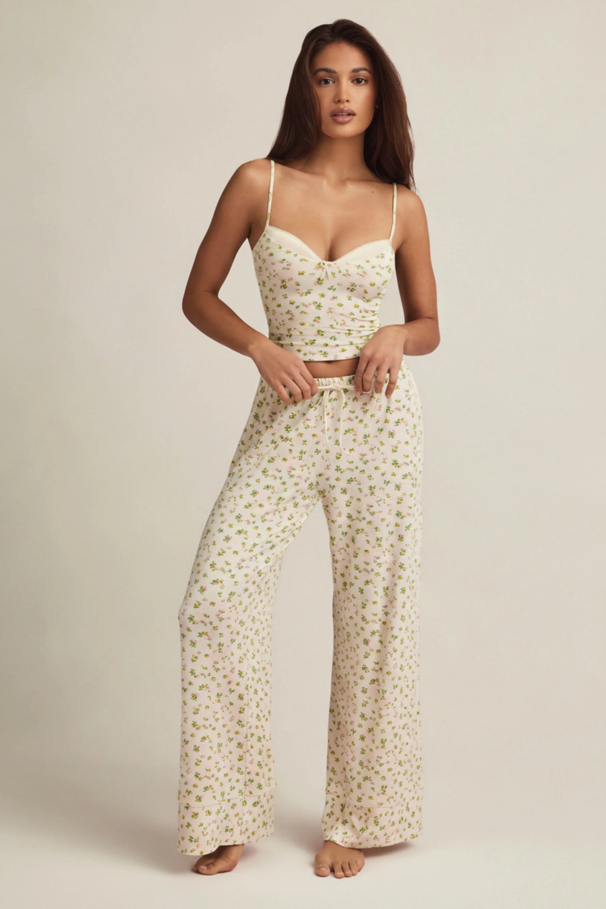 Modal Mid Rise Pyjama Trousers in Lemon Print