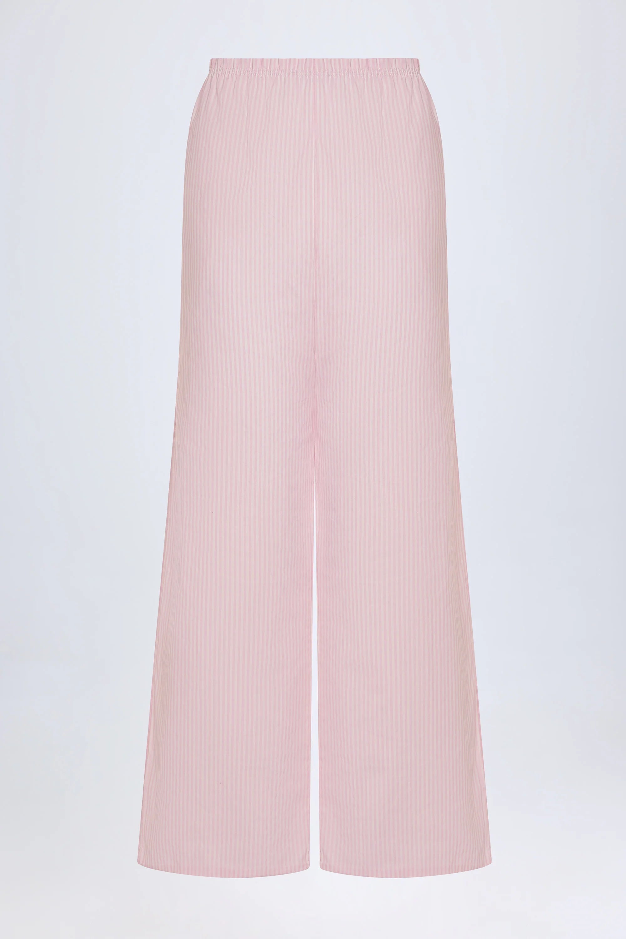 Wide Leg Cotton Poplin Trousers in Pink White Stripe