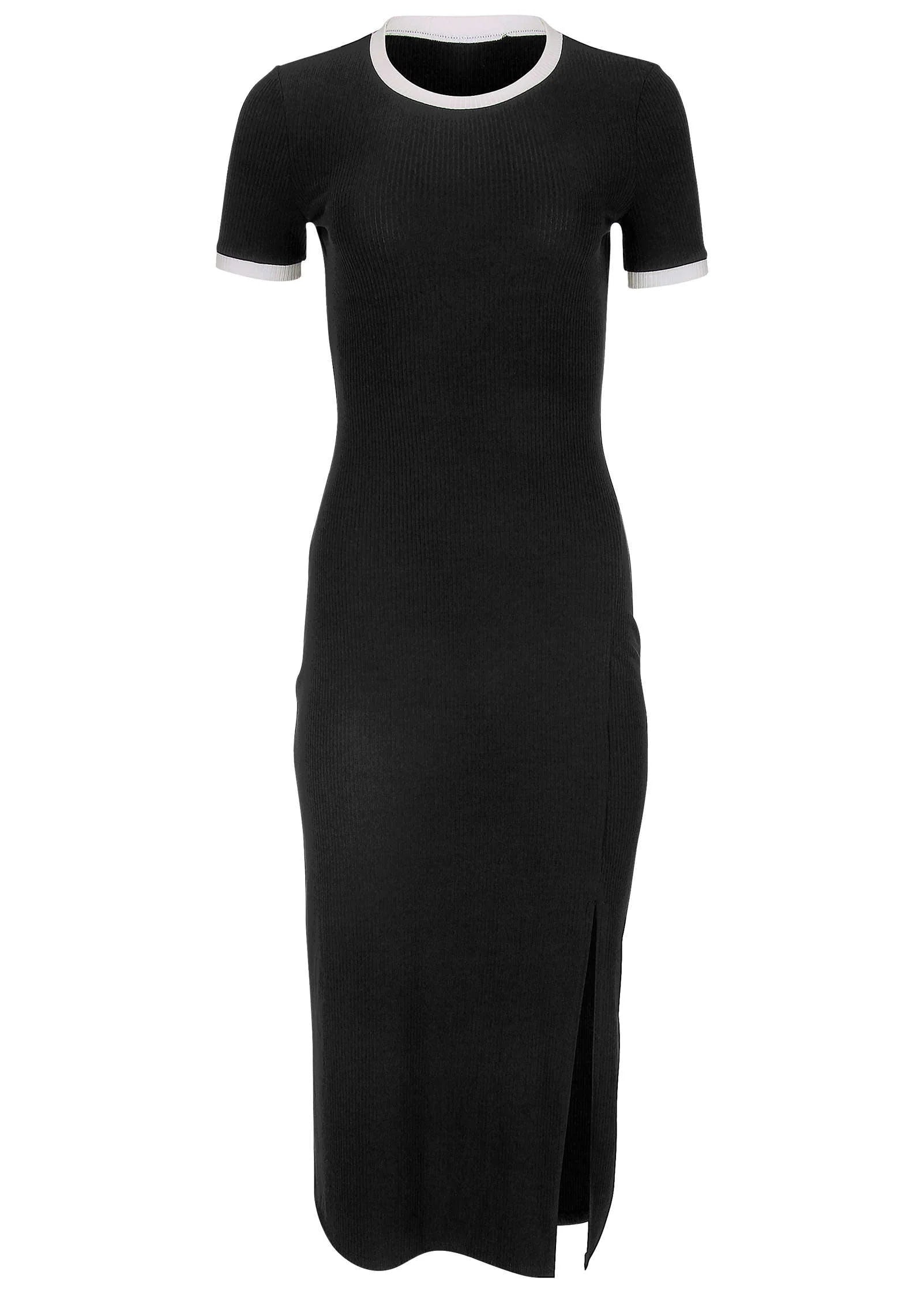 Ribbed Contrast Midi Dress Jet Black