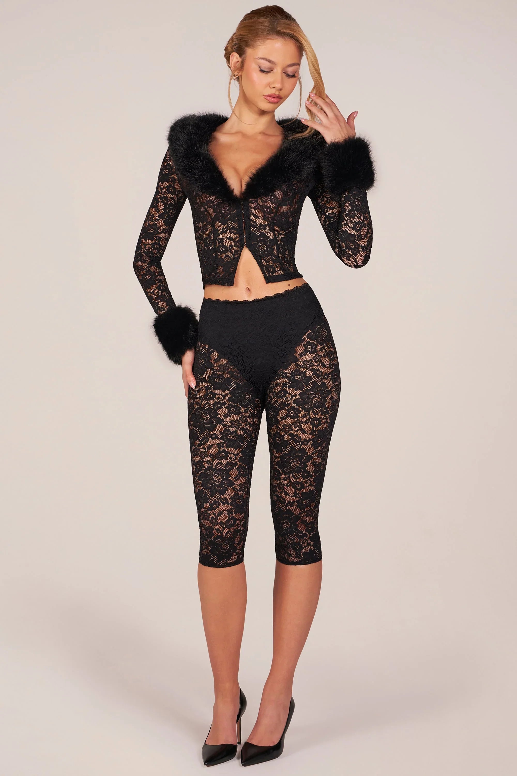 Laced Capri Trousers in Black