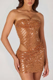 Embellished Cut Out Mini Dress in Bronze