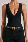 Deep Plunge Halterneck Bodysuit in Black