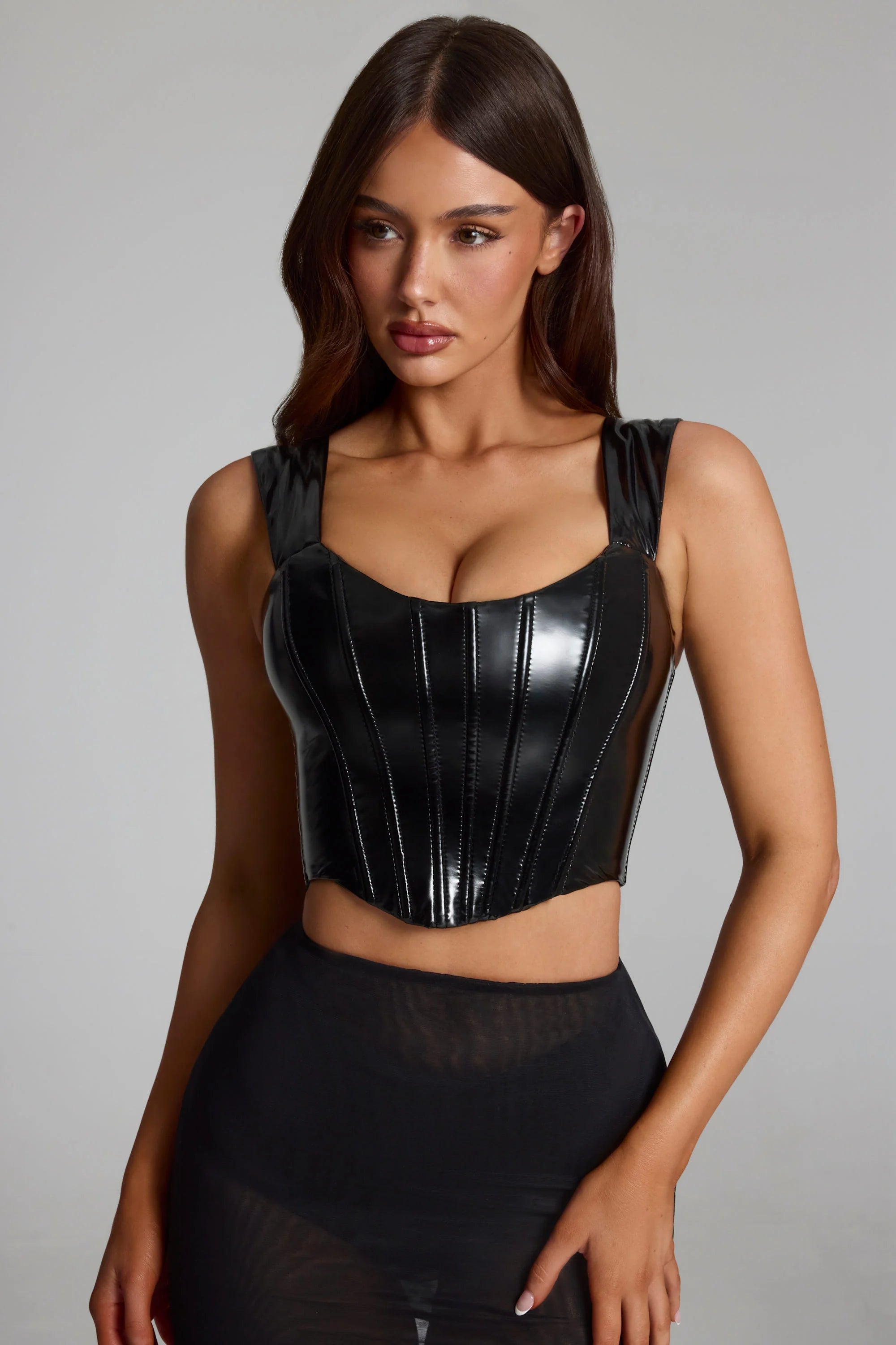 Vinyl Lace Up Corset Top in Black