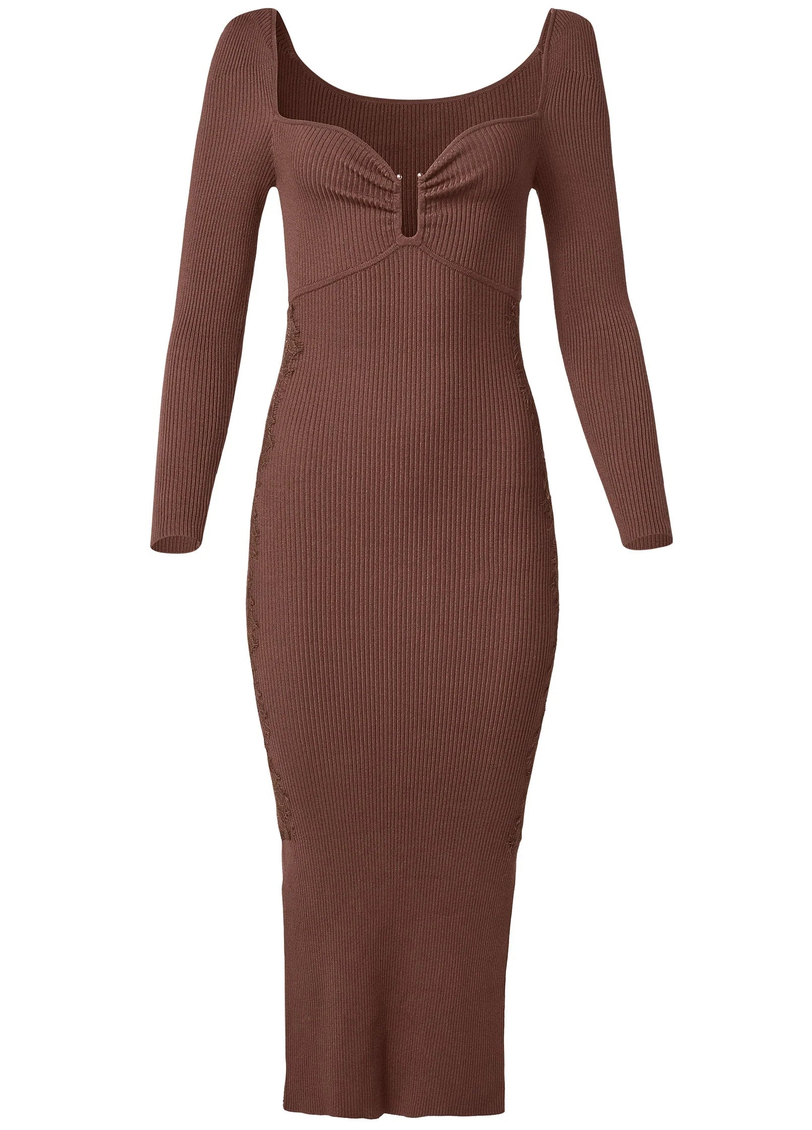 Lace Detail Sweater Dress Brown