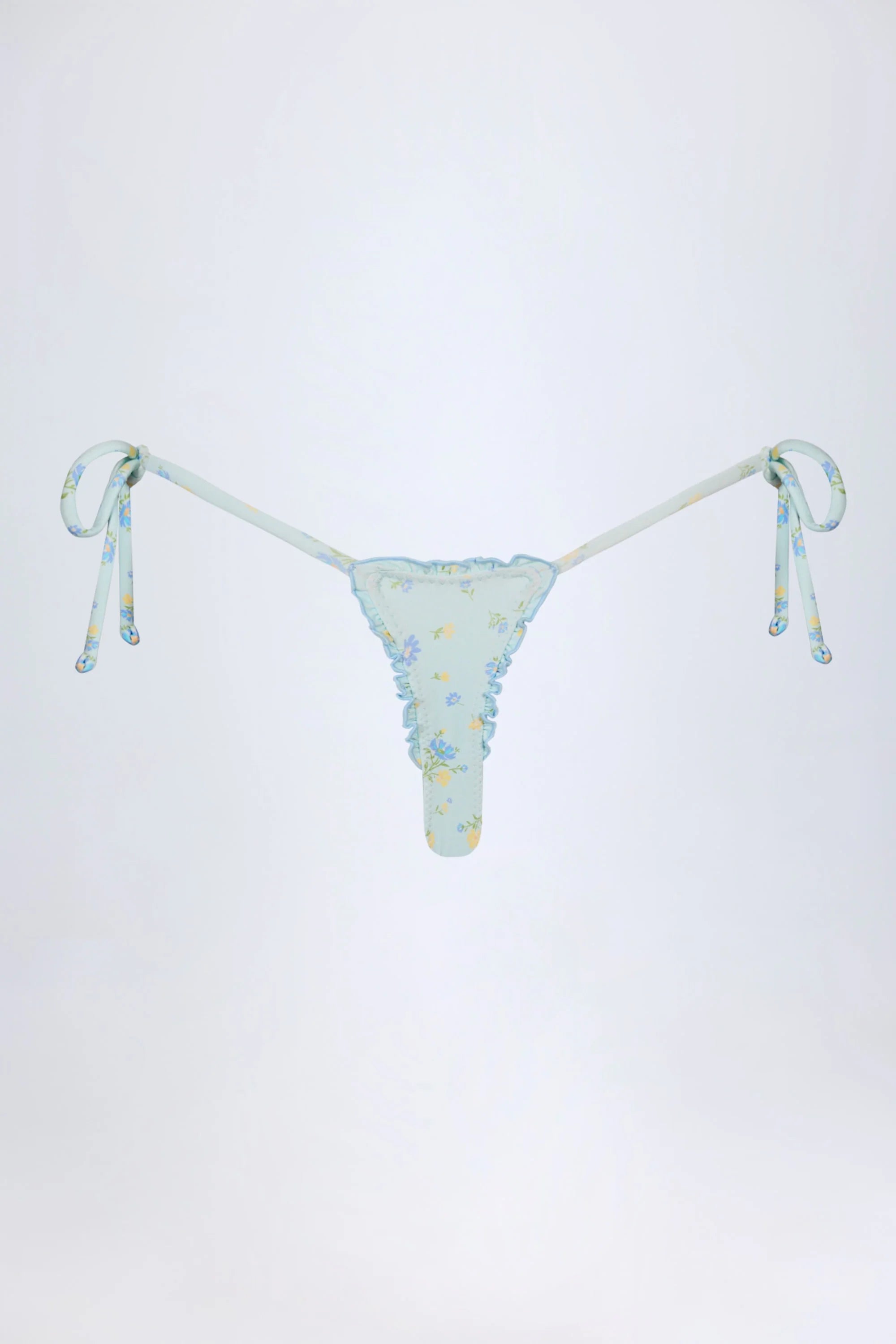Side Tie Thong Bikini Bottoms in Blue Floral
