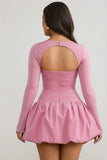 Long Sleeve Bubble Hem Mini Dress in Mauve
