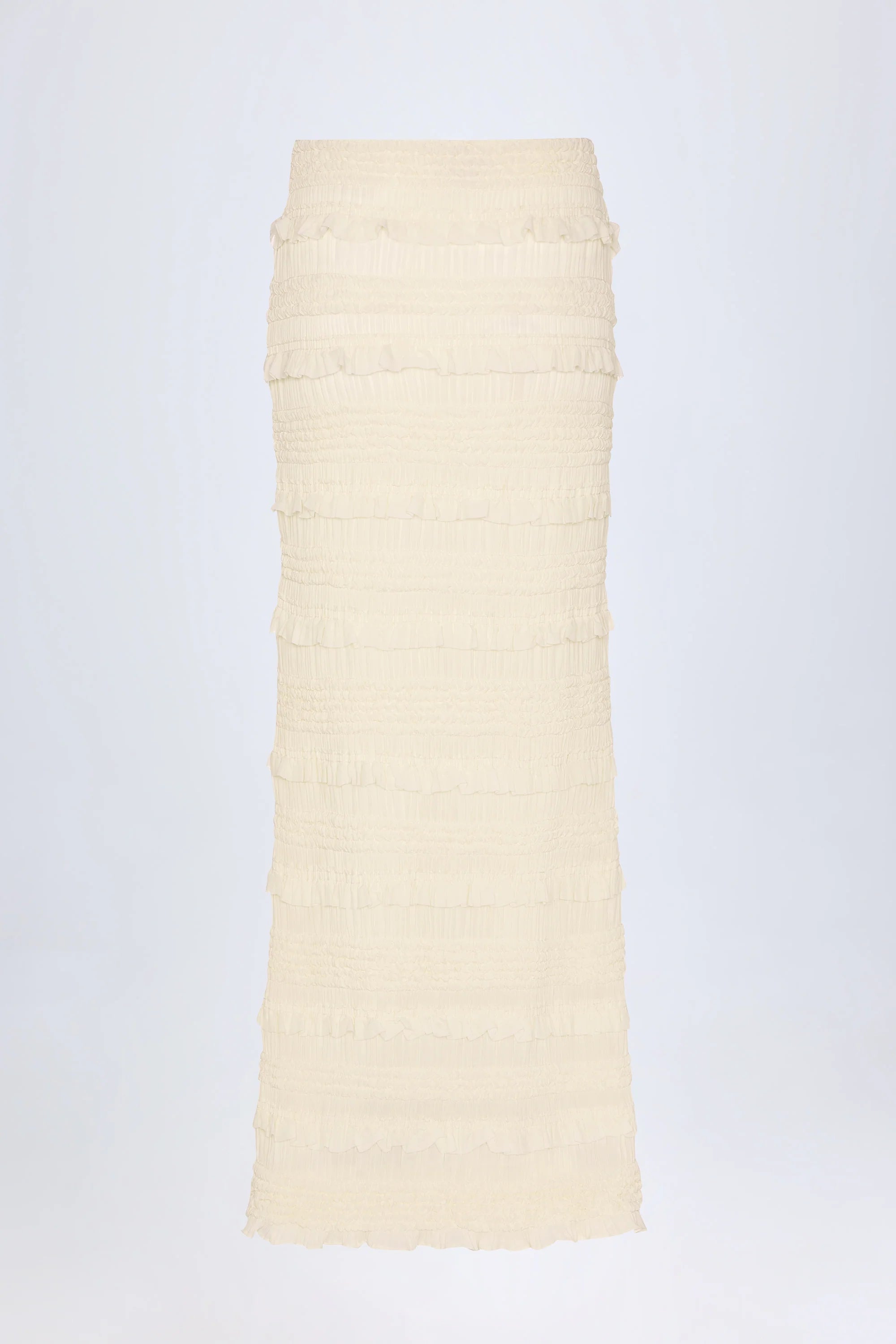 Ruffled Mid Rise Maxi Skirt in Ivory
