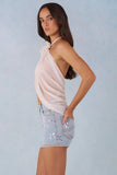 Mid Rise Denim Micro Mini Skirt in Light Denim