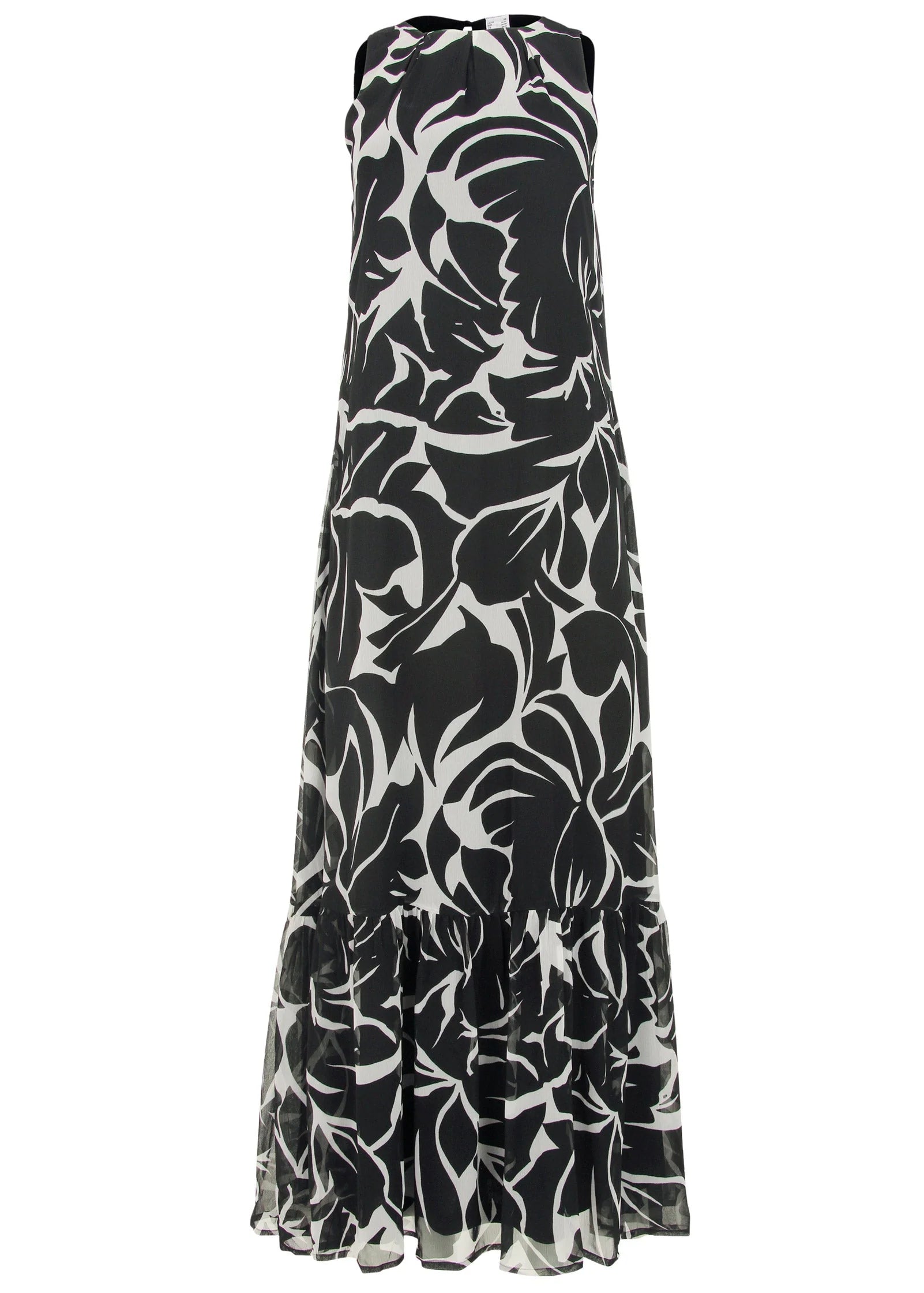 Ruffle Hem Maxi Dress Woodcut Botanical