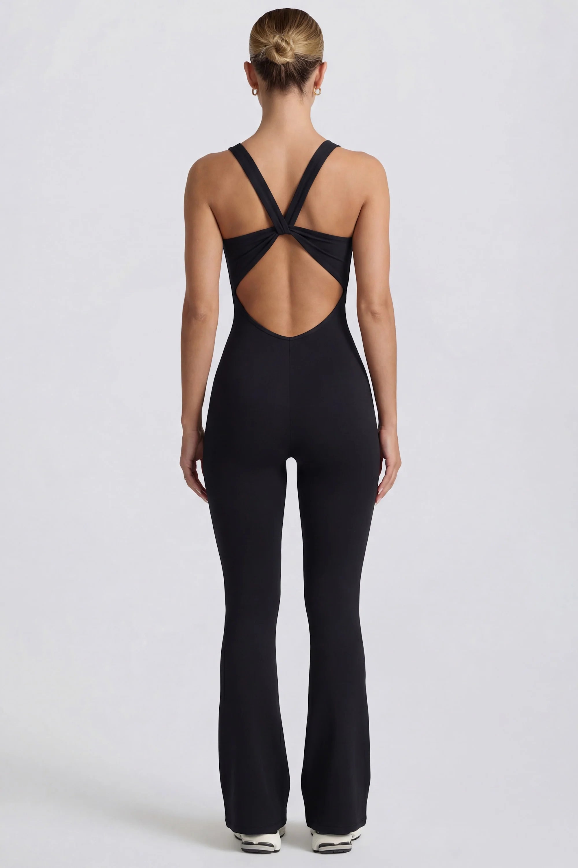 Soft Active Cut Out Back Jumpsuit in Black