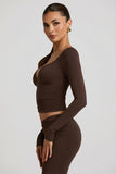 Modal Ruched Long Sleeve Top in Chocolate Brown