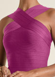 Cross Neck Bandage Dress Dark Pink