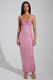 Embellished Cowl Neck Maxi Dress in Pink