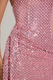 Embellished Draped Mini Dress in Blush Pink