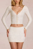 Lace Plunge Cardigan in Pearl