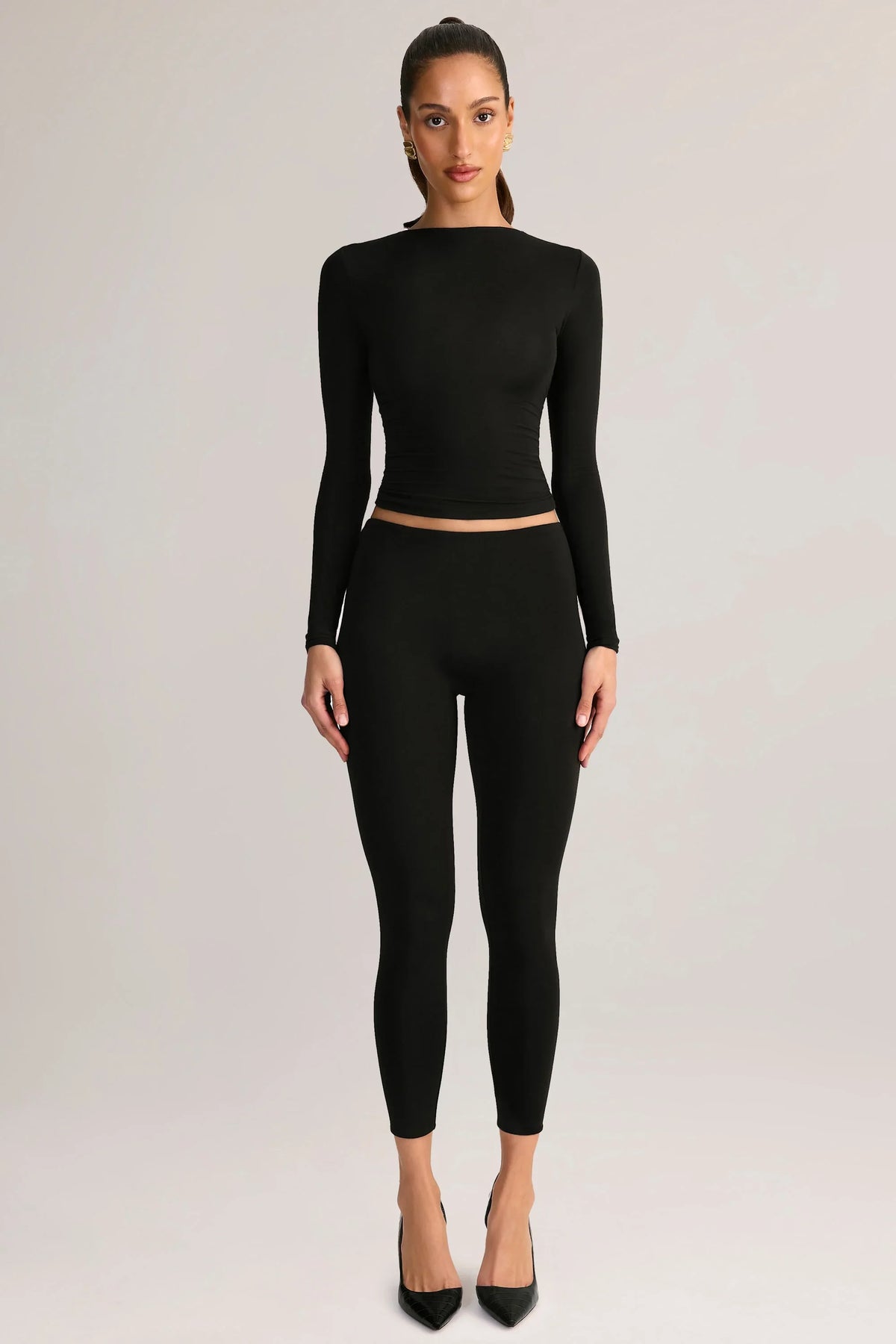 Modal Mid Rise Cropped Leggings in Black