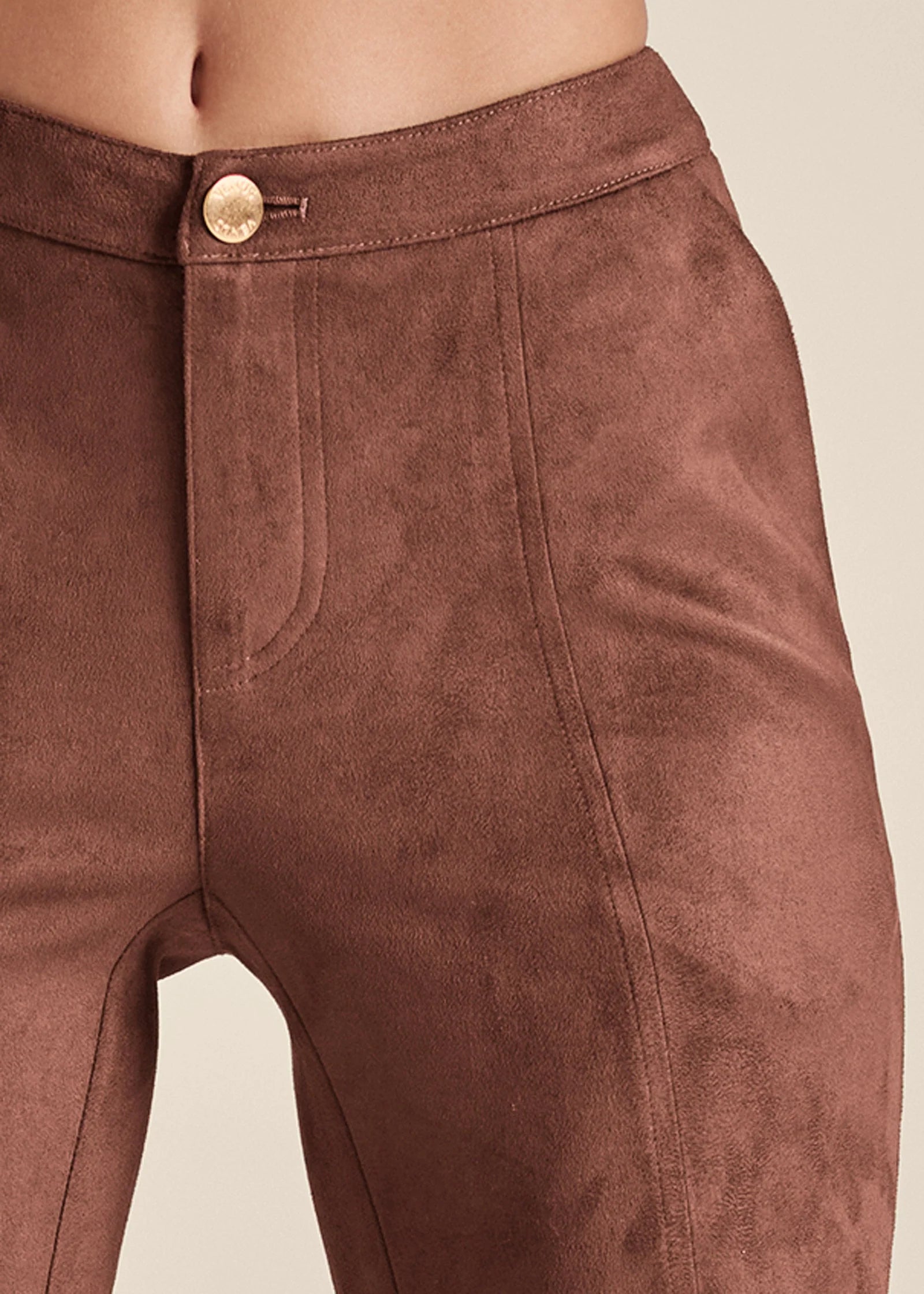 Faux Suede Flare Pants Brown Multi