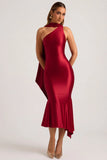 Asymmetric Scarf Detail Midaxi Dress in True Red