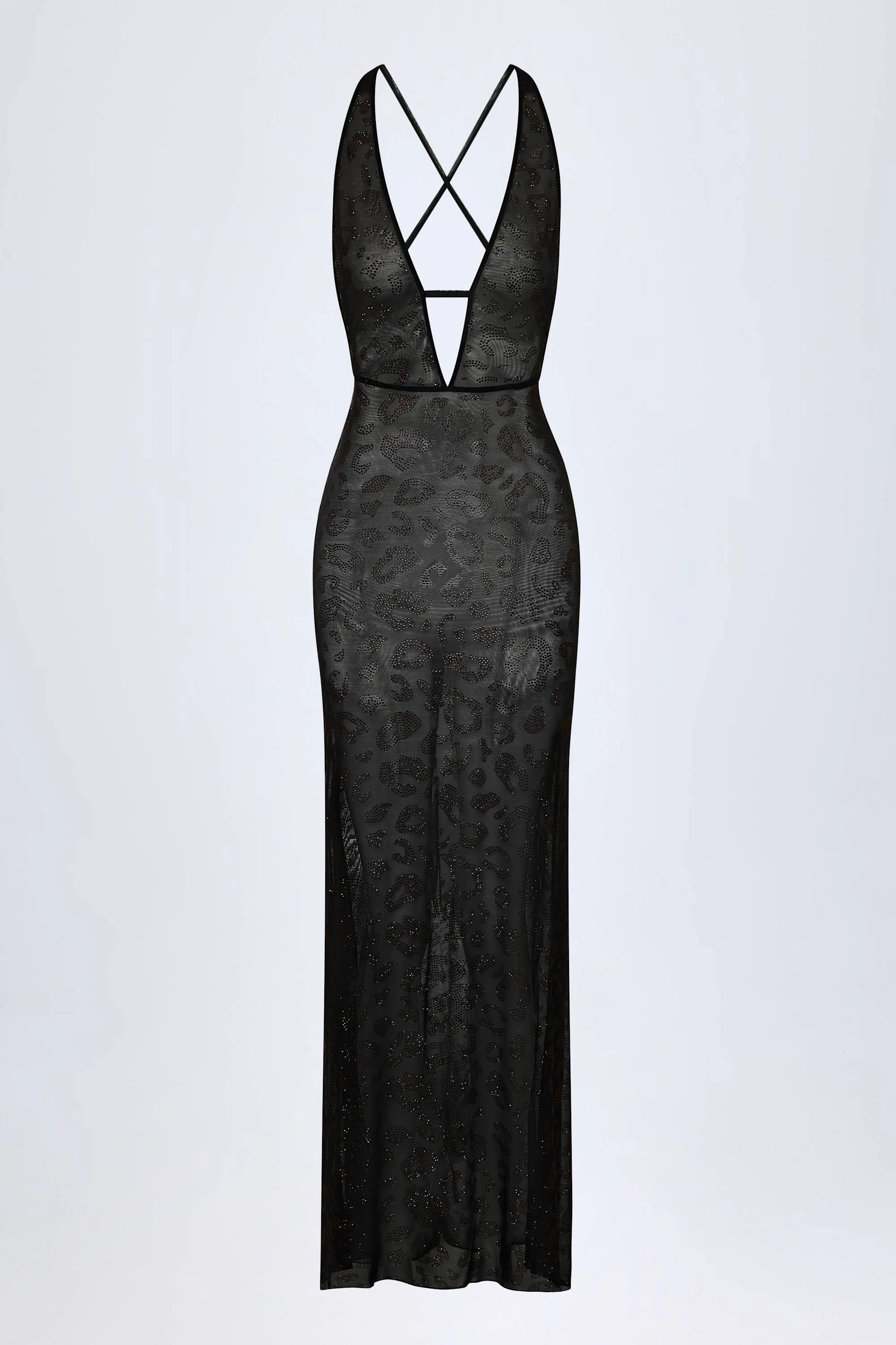 Embellished Backless Maxi Dress in Black