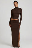 Modal Asymmetric Waist Maxi Skirt in Chocolate Brown