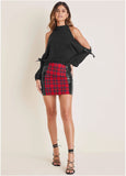 Plaid Faux Leather Skirt Racing Red Multi