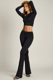 Asymmetric Draped Mid Rise Flared Trousers in Black