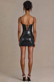 Sequin Lace Corset Mini Dress in Black